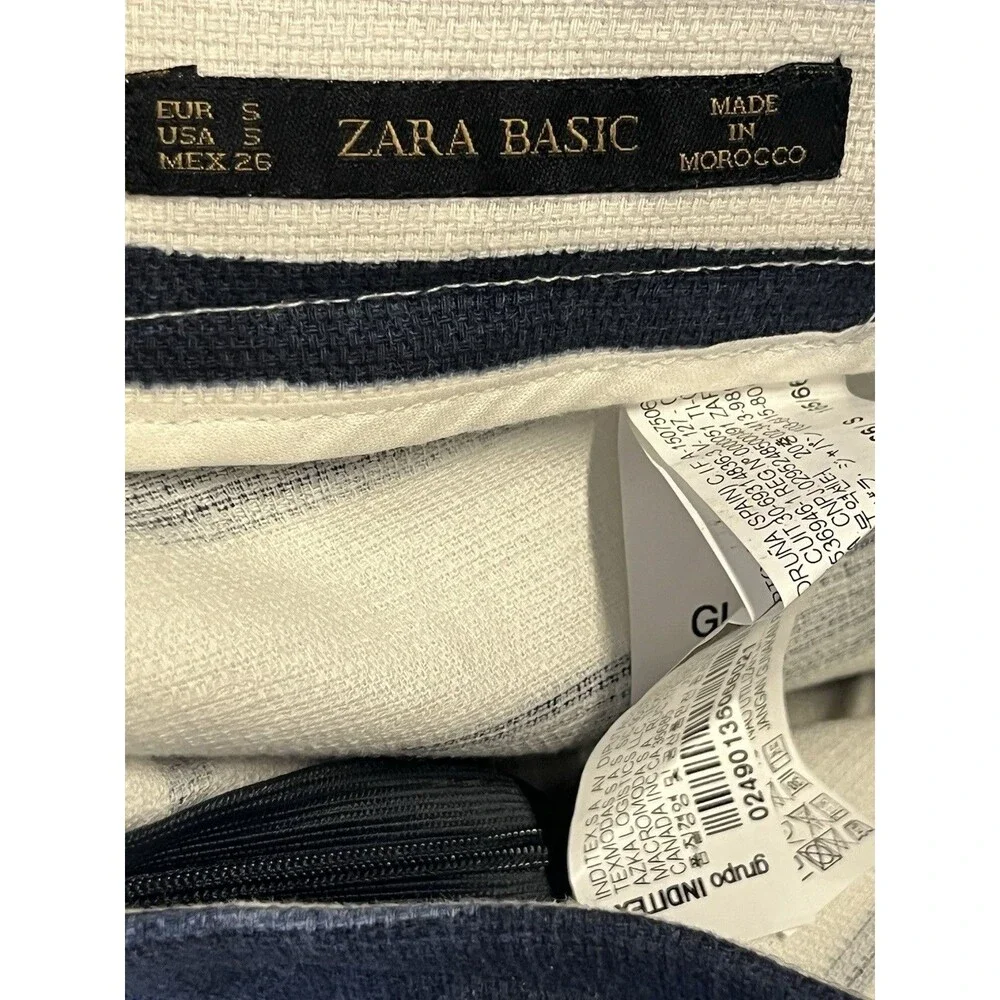 Zara Skirt Women Size Small Blue White Striped Linen Feel Pleated Pockets